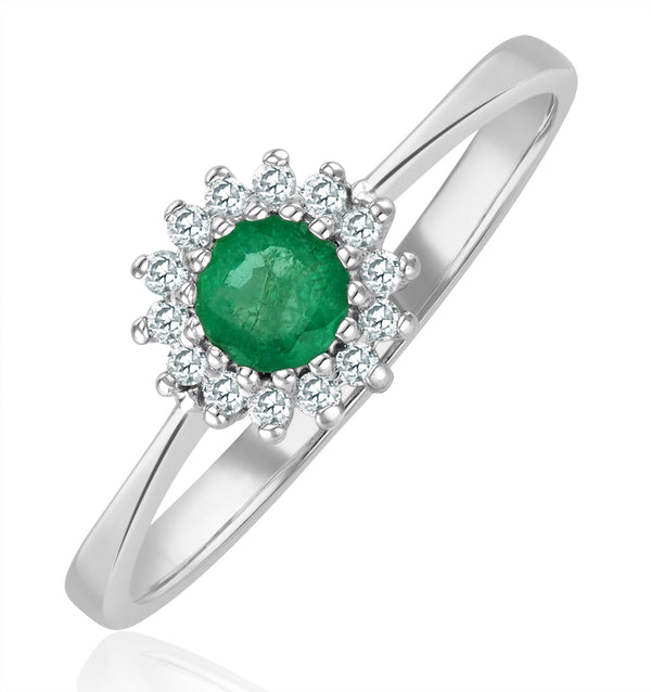 Emerald 3.5 x 3.5mm And Diamond 18K White Gold Ring